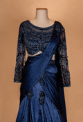 Navy Blue Embellished Drape Lehenga Set with Sheer Blouse