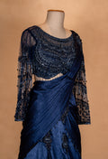 Navy Blue Embellished Drape Lehenga Set with Sheer Blouse