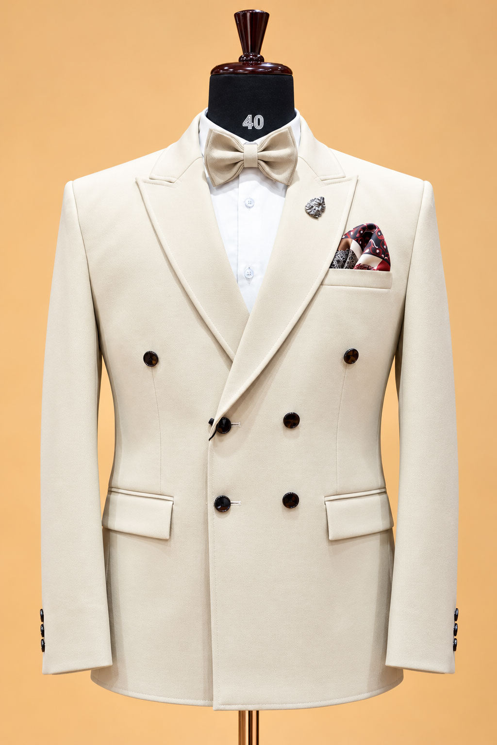 Men's Premium Ivory Double-Breasted Formal Suit for Weddings & Receptions