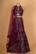 Wine Purple Sequin Embroidered Lehenga Set with Dupatta