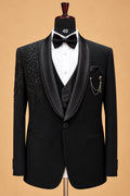 Men's Premium Black Embellished Three-Piece Tuxedo Suit for Weddings & Receptions