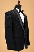Men's Premium Black Embellished Three-Piece Tuxedo Suit for Weddings & Receptions