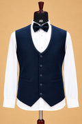 Men's Premium Navy Blue Embellished Three-Piece Tuxedo Suit for Weddings & Receptions