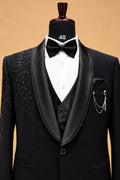 Men's Premium Black Embellished Three-Piece Tuxedo Suit for Weddings & Receptions