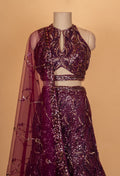Wine Purple Sequin Embroidered Lehenga Set with Dupatta