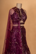 Wine Purple Sequin Embroidered Lehenga Set with Dupatta