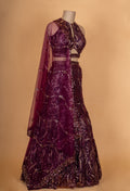 Wine Purple Sequin Embroidered Lehenga Set with Dupatta