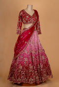 Red & Pink Bridal Embroidered Lehenga Set with Net Dupatta