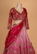 Red & Pink Bridal Embroidered Lehenga Set with Net Dupatta