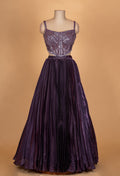 Deep Plum Embellished Crop Top Lehenga Set with Cape Sleeves