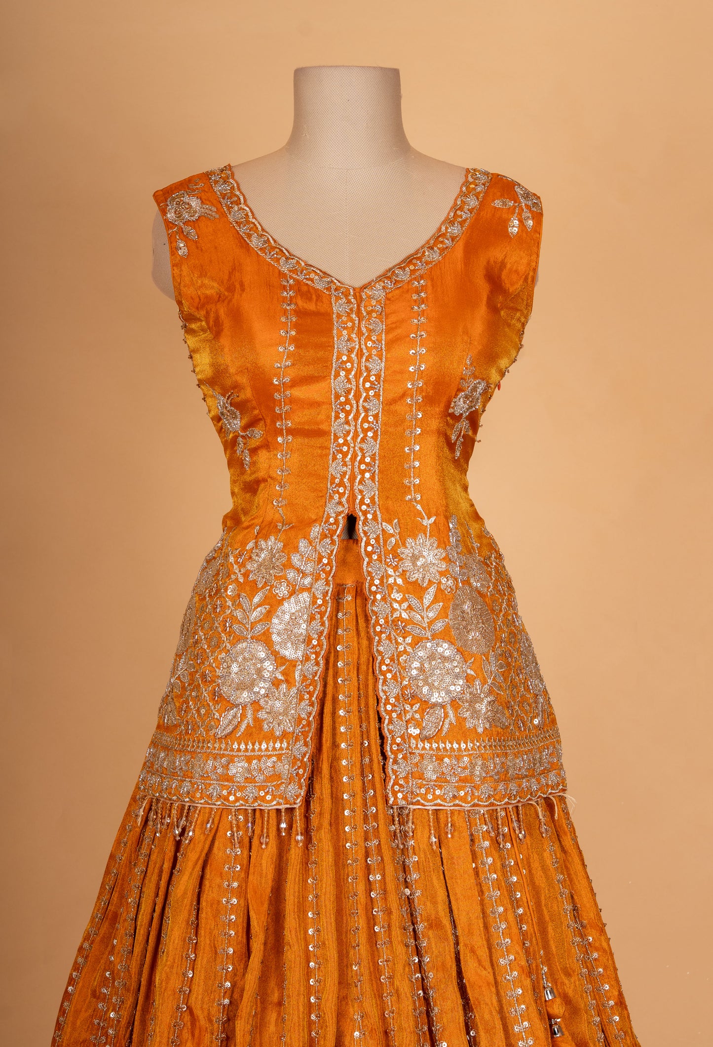 Mustard Orange Embroidered Lehenga Set with Dupatta