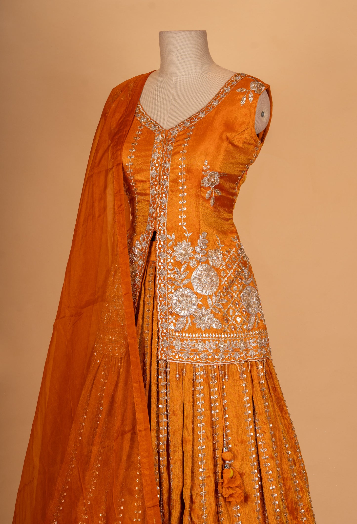 Mustard Orange Embroidered Lehenga Set with Dupatta
