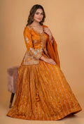 Mustard Orange Embroidered Lehenga Set with Dupatta