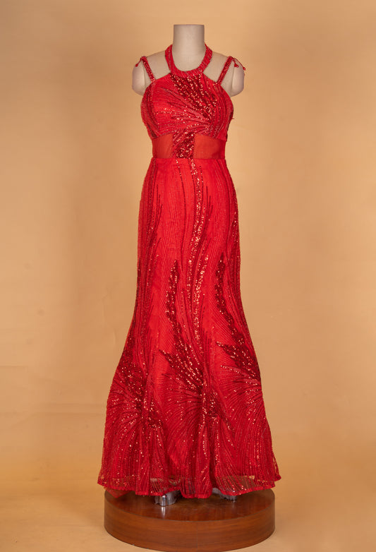 Red sequin embellished mermaid evening gown – product image 2