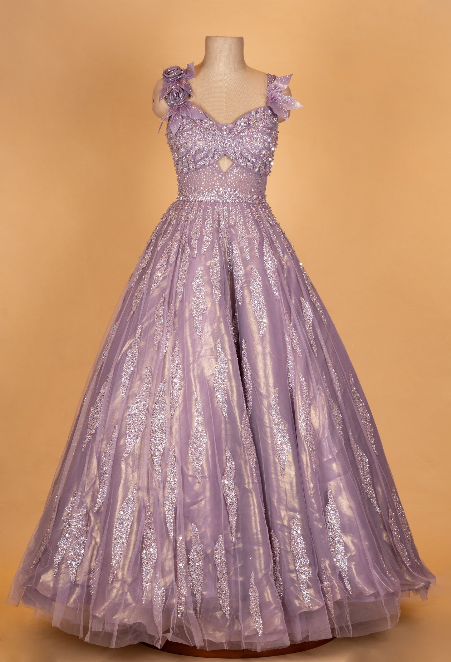 Lavender Sequin Embellished Designer Ball Gown for Women