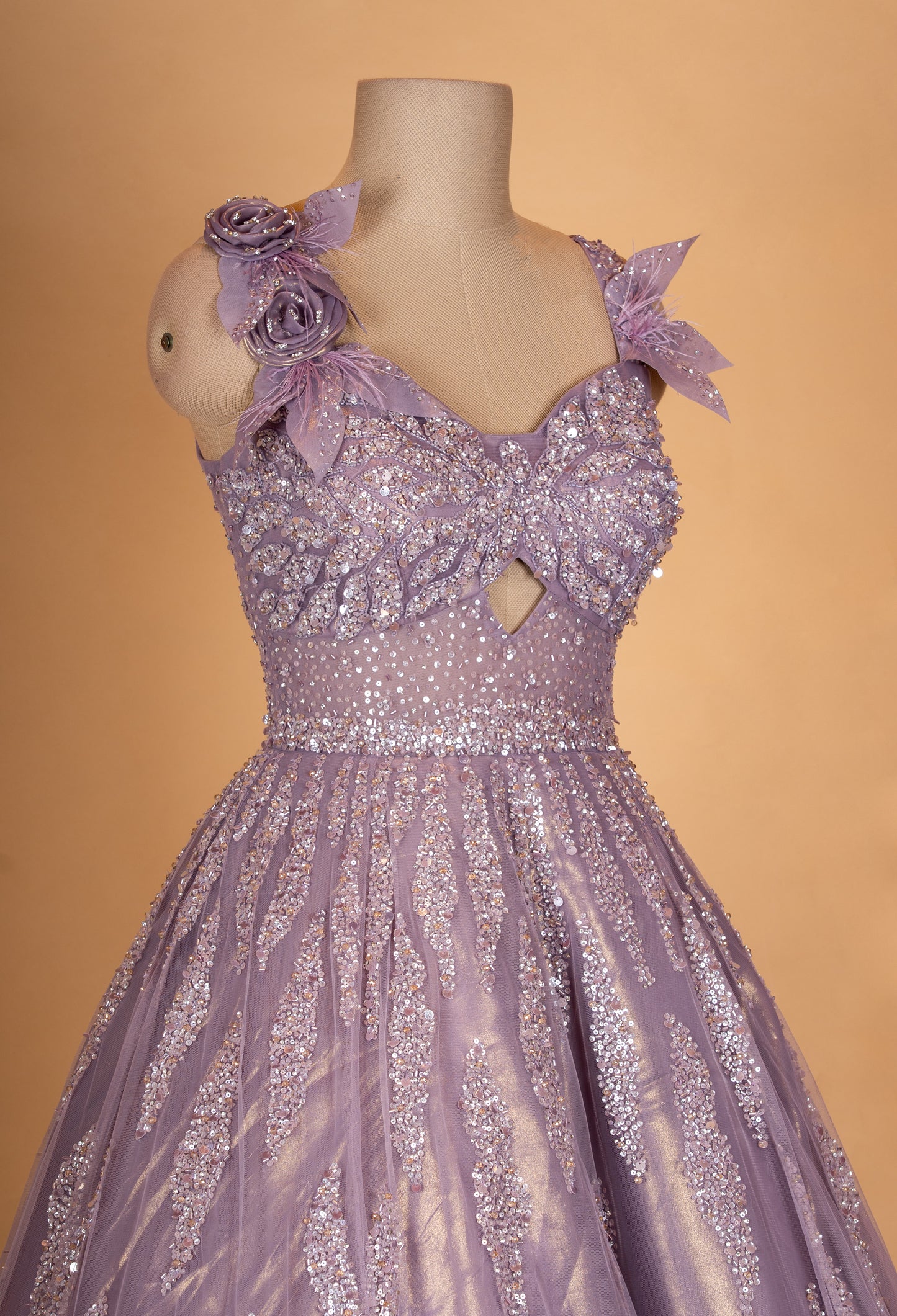Lavender Sequin Embellished Designer Ball Gown for Women
