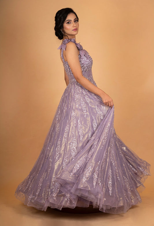 Lavender Sequin Embellished Designer Ball Gown for Women