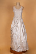 Champagne Gold Embellished Draped Evening Gown for Women