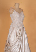 Champagne Gold Embellished Draped Evening Gown for Women