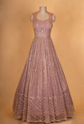 Rose Gold Sequin Embroidered Anarkali Gown for Women