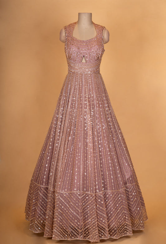 Rose gold sequin embroidered Anarkali gown – product image 2