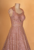 Rose Gold Sequin Embroidered Anarkali Gown for Women