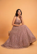 Rose Gold Sequin Embroidered Anarkali Gown for Women