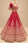 Luxury Red Bridal Lehenga with Heavy Gold Embroidery and Traditional Scalloped Border