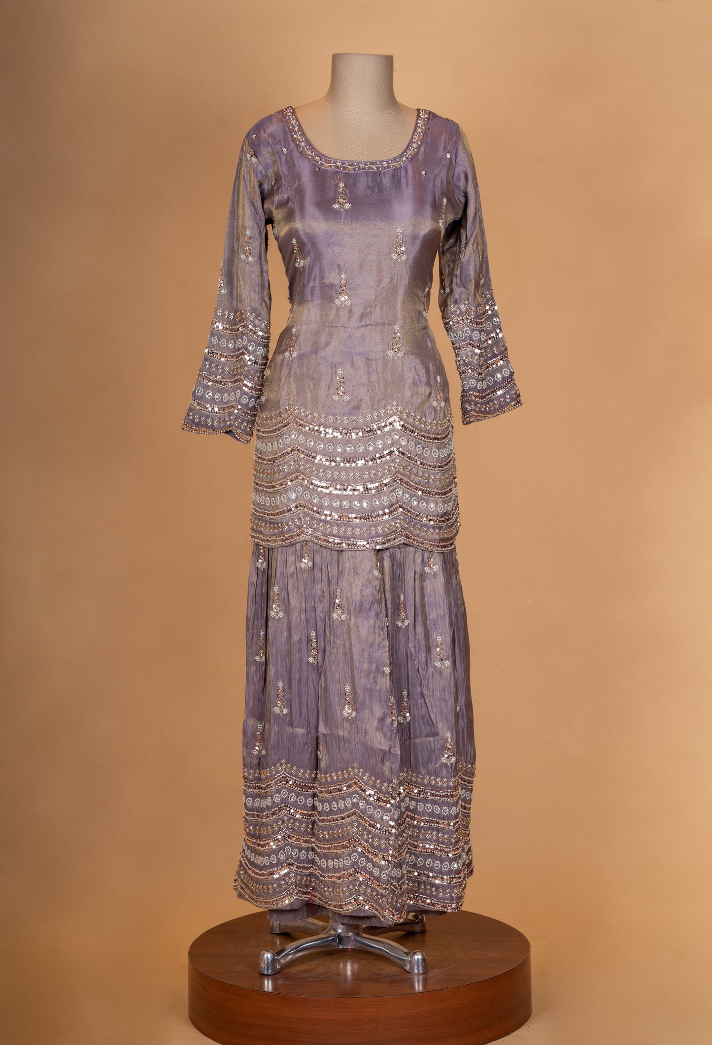 Dusty Lavender Embroidered Kurta Sharara Set with Dupatta