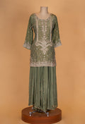 Olive Green Embroidered Kurta Sharara Set with Dupatta