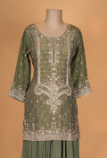 Olive Green Embroidered Kurta Sharara Set with Dupatta