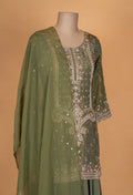 Olive Green Embroidered Kurta Sharara Set with Dupatta