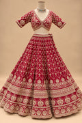 Luxury Red Bridal Lehenga with Gold Floral Embroidery and Scalloped Dupatta
