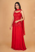 Red Sequin Embellished Party Wear Gown with Dupatta