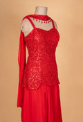 Red Sequin Embellished Party Wear Gown with Dupatta