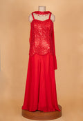 Red Sequin Embellished Party Wear Gown with Dupatta