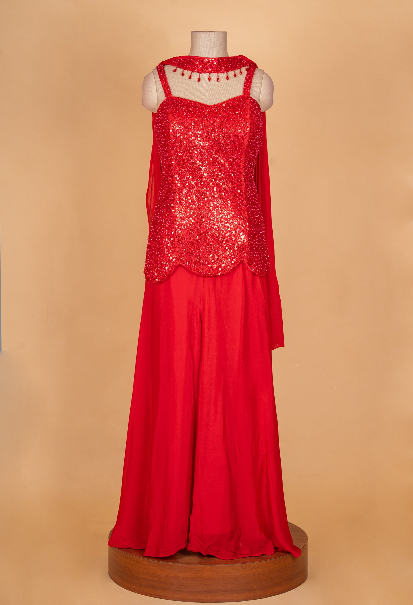 Red Sequin Embellished Party Wear Gown with Dupatta