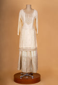 Elegant Cream Embroidered Kurta Set with Heavy Sharara & Dupatta