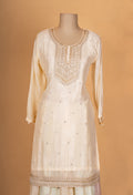 Elegant Cream Embroidered Kurta Set with Heavy Sharara & Dupatta