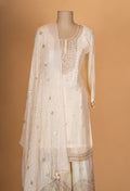 Elegant Cream Embroidered Kurta Set with Heavy Sharara & Dupatta