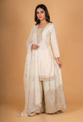 Elegant Cream Embroidered Kurta Set with Heavy Sharara & Dupatta