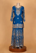 Teal Blue Embroidered Kurta Sharara Set with Dupatta