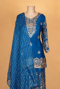 Teal Blue Embroidered Kurta Sharara Set with Dupatta