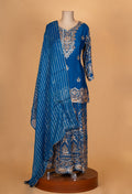 Teal Blue Embroidered Kurta Sharara Set with Dupatta