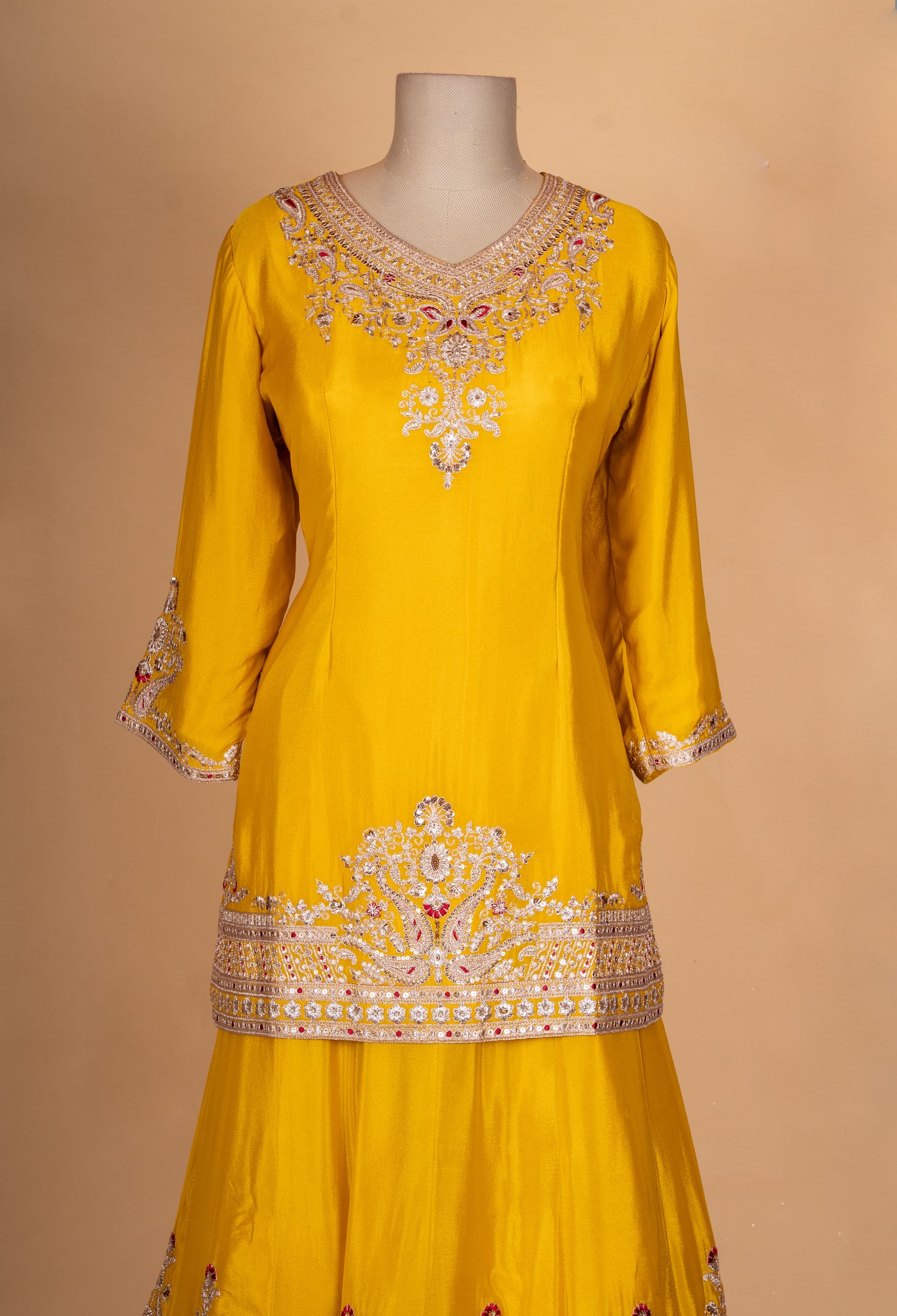 Mustard Yellow Embroidered Kurta Sharara Set with Dupatta