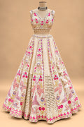 Luxury Ivory Bridal Lehenga with Multicolor Floral Embroidery and Mirror-Style Embellishments