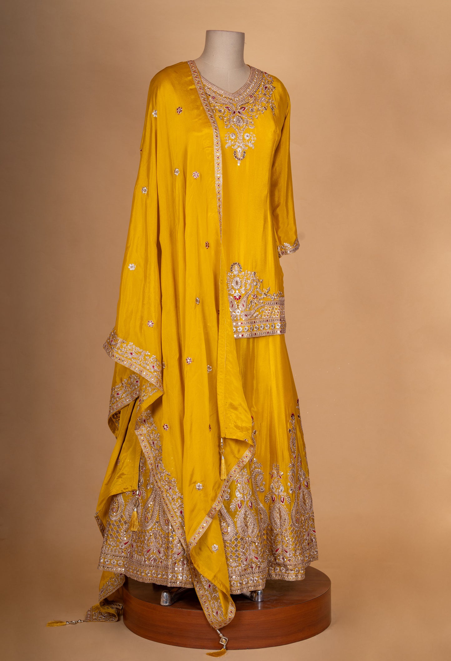 Mustard Yellow Embroidered Kurta Sharara Set with Dupatta
