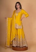 Mustard Yellow Embroidered Kurta Sharara Set with Dupatta