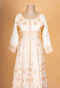 Ivory & Beige Embroidered Anarkali Suit Set with Net Dupatta