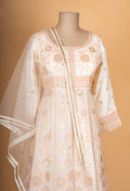 Ivory & Beige Embroidered Anarkali Suit Set with Net Dupatta